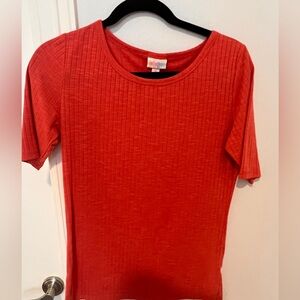 LuLaRoe Pinkish Red Ribbed Fitted Short Sleeve Tee